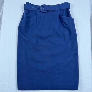 Vintage YL Collection Navy Blue Belted High Waist Pencil Skirt Women’s 8 Wool